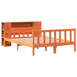 Lit bibliothèque sans matelas cire marron 160x200cm bois massif 