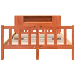 Lit bibliothèque sans matelas cire marron 160x200cm bois massif 