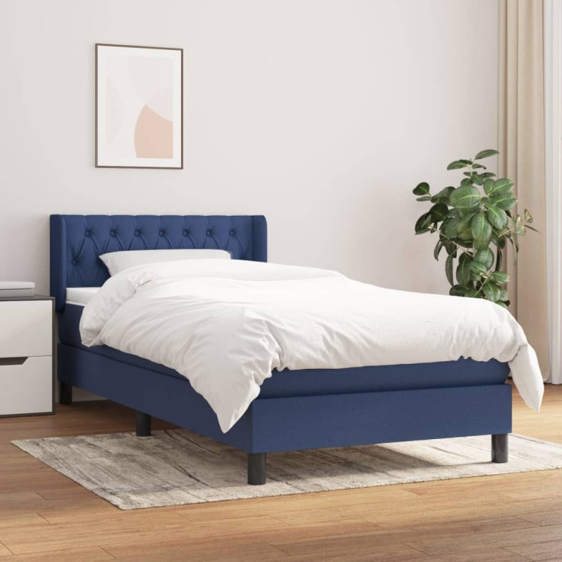 Sommier à lattes de lit avec matelas Bleu 90x190 cm Tissu 