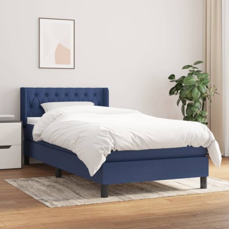 Sommier à lattes de lit avec matelas Bleu 90x190 cm Tissu 