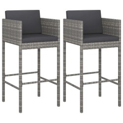 Tabourets de bar lot de 2 avec coussins gris résine tressée 