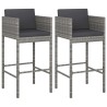 Tabourets de bar lot de 2 avec coussins gris résine tressée 