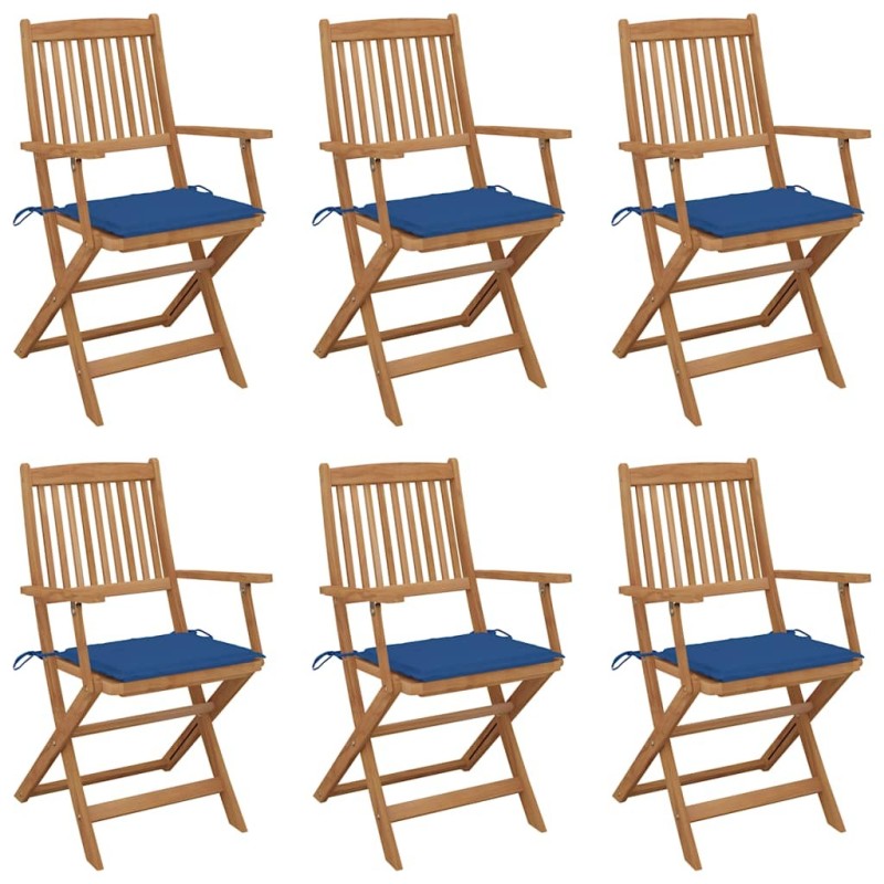 Chaises pliables de jardin lot de 6 avec coussins Bois d'acacia 