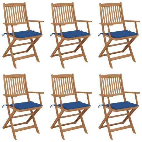 Chaises pliables de jardin lot de 6 avec coussins Bois d'acacia 