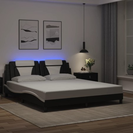 Cadre de lit avec LED sans matelas noir et blanc 180x200 cm 