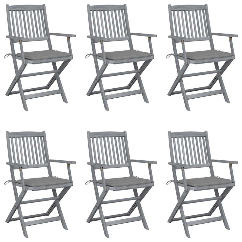 Chaises pliables d'extérieur lot de 6 et coussins Bois d'acacia 
