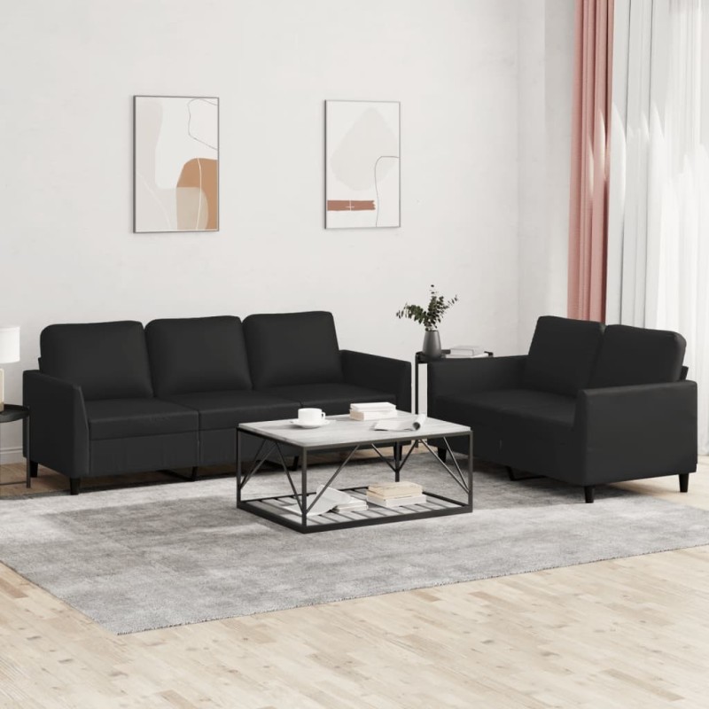 Ensemble de canapés 2 pcs avec coussins Noir Similicuir 