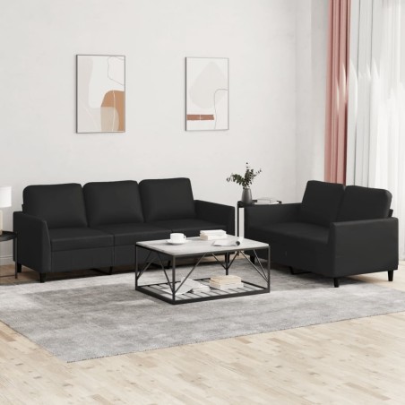 Ensemble de canapés 2 pcs avec coussins Noir Similicuir 