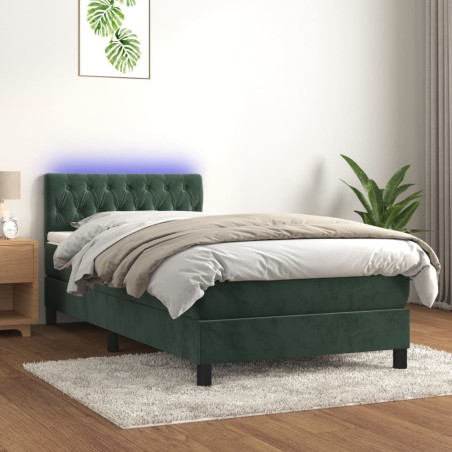 Sommier à lattes de lit avec matelas LED Vert foncé 100x200 cm 