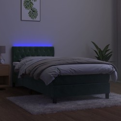Sommier à lattes de lit avec matelas LED Vert foncé 100x200 cm 