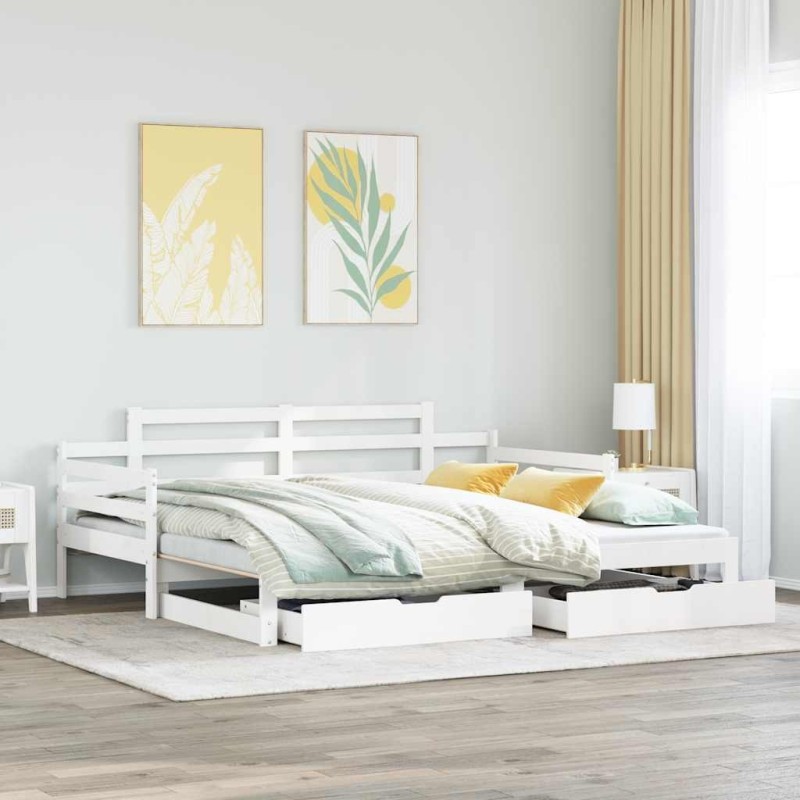 Lit de jour avec gigogne et tiroirs sans matelas blanc 90x190cm 