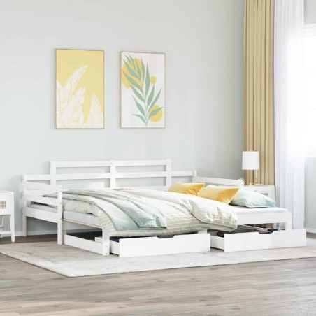 Lit de jour avec gigogne et tiroirs sans matelas blanc 90x190cm 
