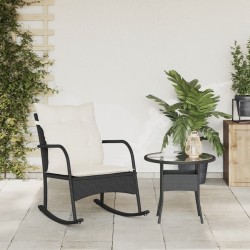 Chaise à bascule de jardin avec coussins noir résine tressée 
