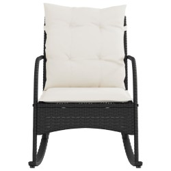 Chaise à bascule de jardin avec coussins noir résine tressée 