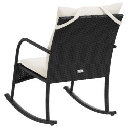 Chaise à bascule de jardin avec coussins noir résine tressée 