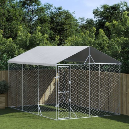 Chenil d'extérieur pour chiens avec toit argenté 3x4,5x2,5 m 