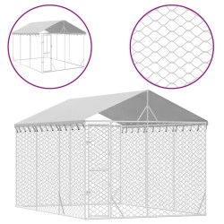 Chenil d'extérieur pour chiens avec toit argenté 3x4,5x2,5 m 