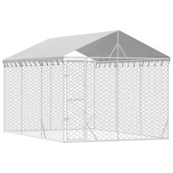 Chenil d'extérieur pour chiens avec toit argenté 3x4,5x2,5 m 