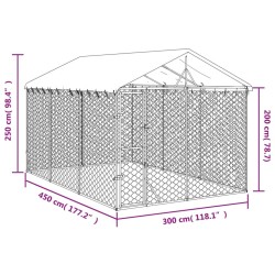 Chenil d'extérieur pour chiens avec toit argenté 3x4,5x2,5 m 