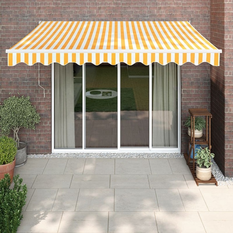 Auvent rétractable jaune et blanc 3,5x2,5 m tissu et aluminium 
