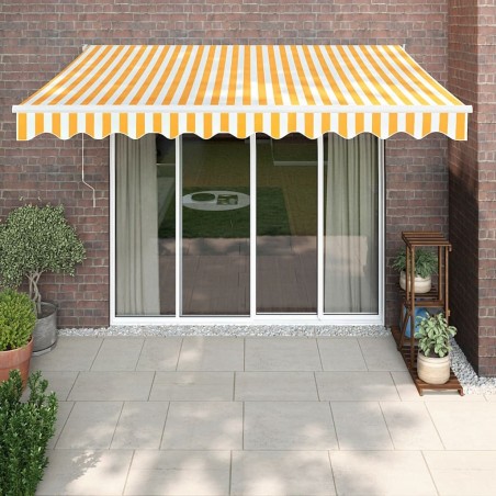 Auvent rétractable jaune et blanc 3,5x2,5 m tissu et aluminium 