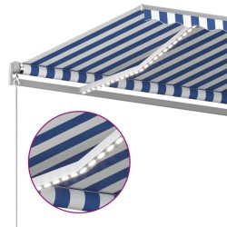Auvent manuel rétractable avec LED 400x350 cm Bleu et blanc 