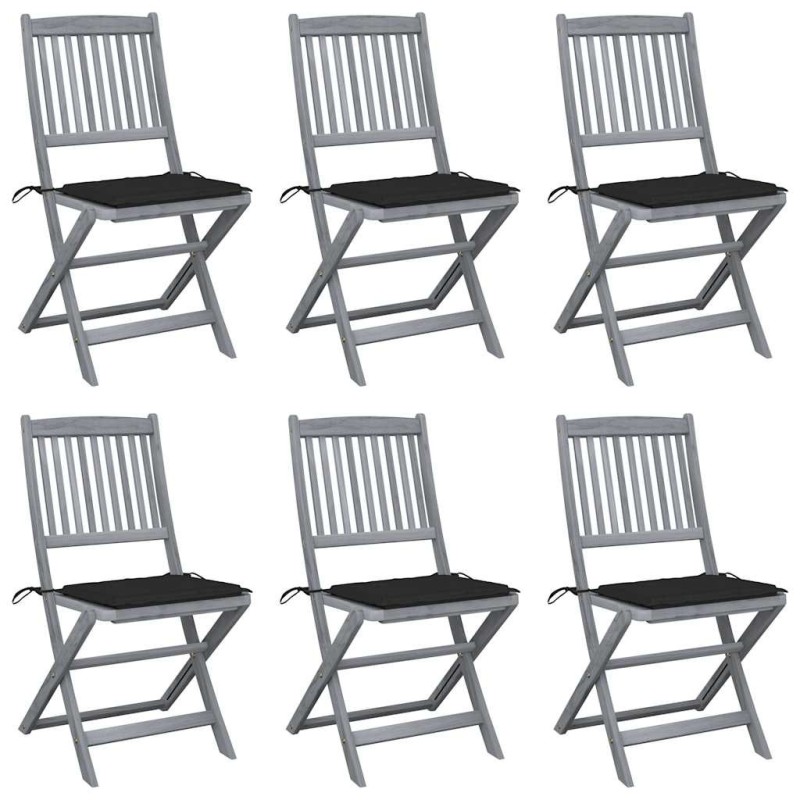 Chaises pliables d'extérieur lot de 6 et coussins Bois d'acacia 