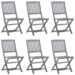 Chaises pliables d'extérieur lot de 6 et coussins Bois d'acacia 