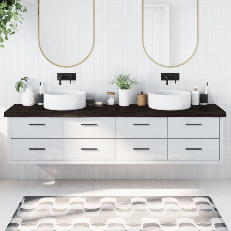 Comptoir de salle de bain marron foncé bois massif traité 