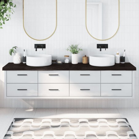 Comptoir de salle de bain marron foncé bois massif traité 