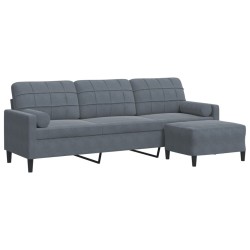 Canapé à 3 places avec repose-pieds Gris foncé 210 cm Velours 