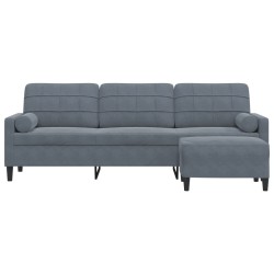 Canapé à 3 places avec repose-pieds Gris foncé 210 cm Velours 