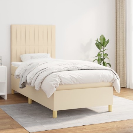 Sommier à lattes de lit avec matelas Crème 90x200 cm Tissu 