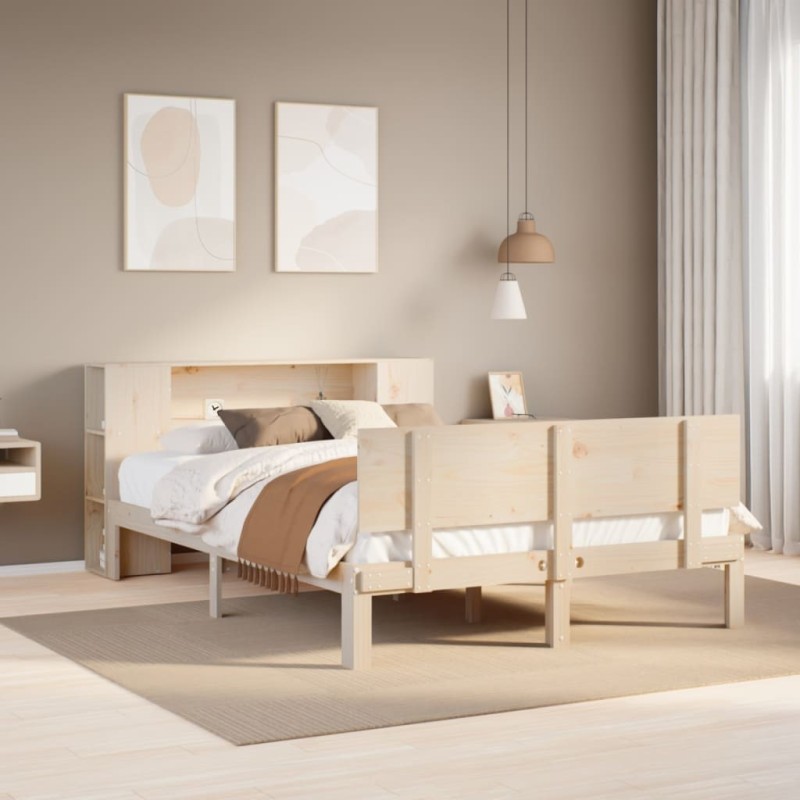 Lit bibliothèque sans matelas 140x190 cm bois de pin massif 