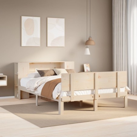 Lit bibliothèque sans matelas 140x190 cm bois de pin massif 