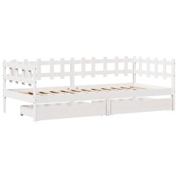 Lit de jour et tiroirs sans matelas blanc 90x200 cm bois massif 