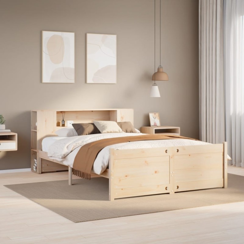 Lit bibliothèque sans matelas 140x200 cm bois massif de pin 