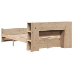 Lit bibliothèque sans matelas 140x200 cm bois massif de pin 