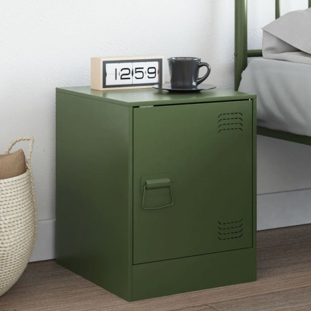Table de chevet vert olive 34,5x39x44 cm acier 