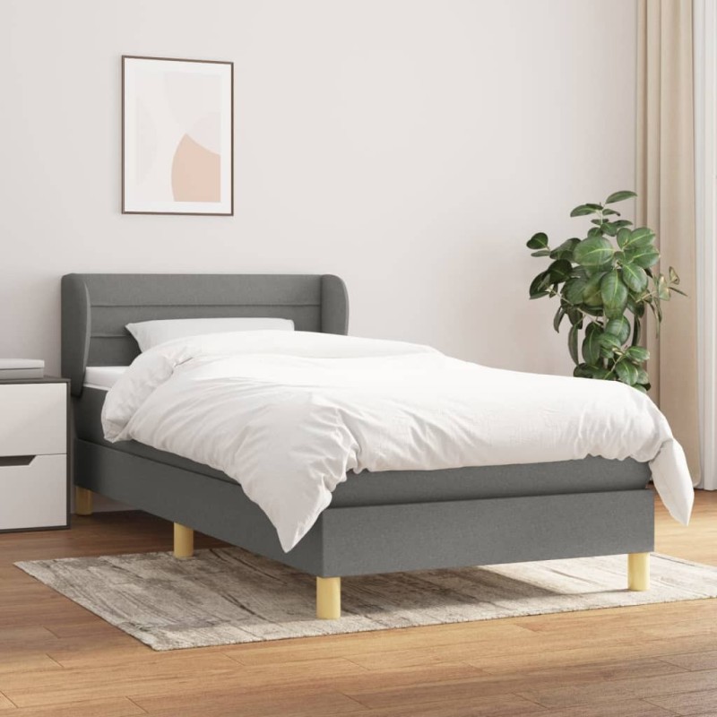 Sommier à lattes de lit et matelas Gris foncé 90x190 cm Tissu 