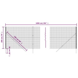 Clôture en treillis métallique anthracite 2x10 m 