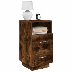 Table de chevet avec 2 tiroirs chêne fumé 36x36x68 cm 
