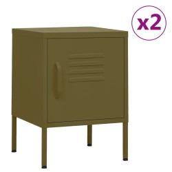 Tables de chevet 2 pcs Vert olive 35x35x51 cm Acier 