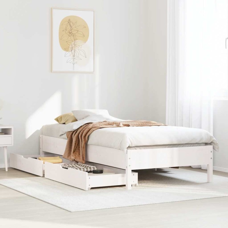 Cadre de lit sans matelas blanc 90x200 cm bois de pin massif 