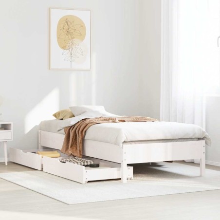 Cadre de lit sans matelas blanc 90x200 cm bois de pin massif 