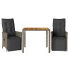 Ensemble de bistro de jardin 3 pcs coussins gris poly rotin 