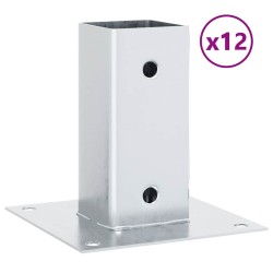 Bases de poteau carrées 12 pcs argent 61x61 mm acier galvanisé 