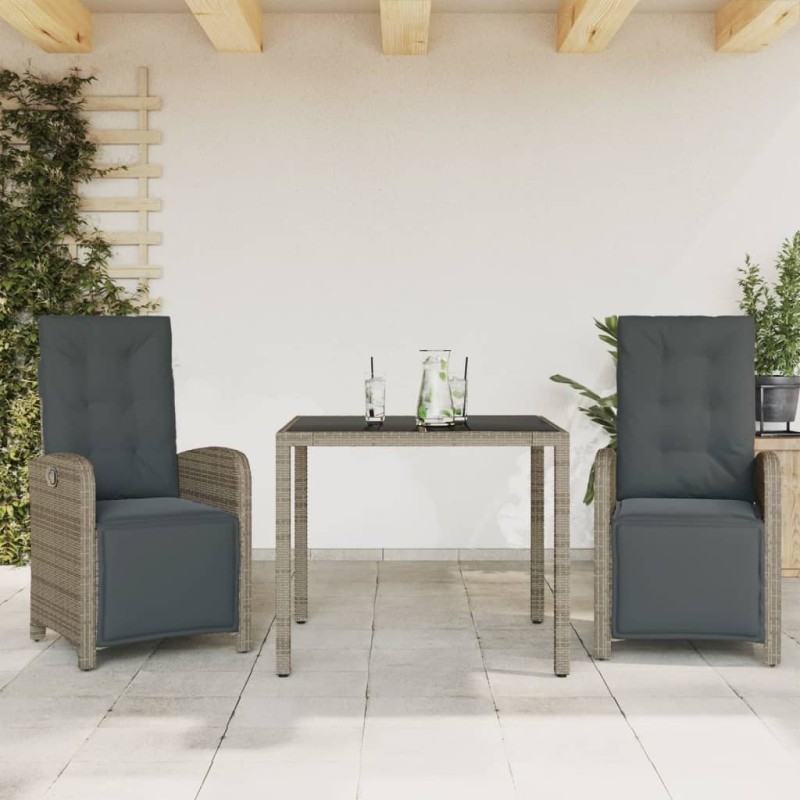 Ensemble de bistro 3 pcs avec coussins gris résine tressée 