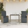 Ensemble de bistro 3 pcs avec coussins gris résine tressée 