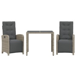 Ensemble de bistro 3 pcs avec coussins gris résine tressée 
